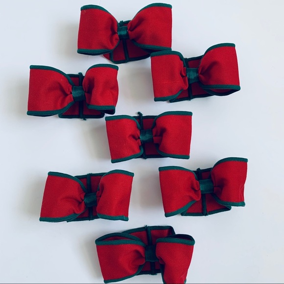 7 Red and Green Bow Napkin Rings - Picture 9 of 11